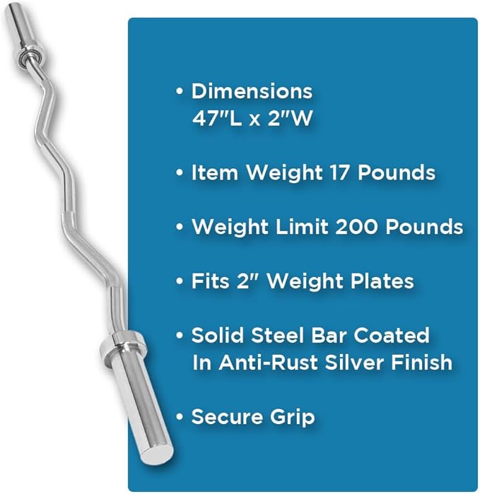 Olympic Super Curl Barbell 47 Inch - Heavy-Duty EZ Curl Bar with 200